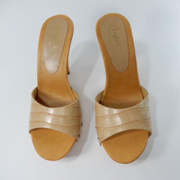 CANDIE'S Viviana Heeled Slide SANDALS Size 9 40 Beige Croco Vegan Retro NEW - Picture 5 of 14